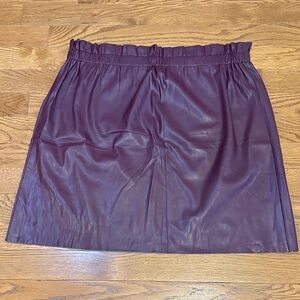 LOFT | Maroon Pleather Mini Skirt Size Medium Elastic Waist Raw Bottom Edge